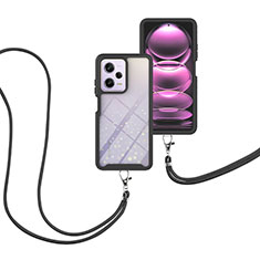 Custodia Silicone e Plastica Opaca Cover Fronte e Retro 360 Gradi con Cinghia Cordino Mano per Xiaomi Redmi Note 12 Pro 5G Nero