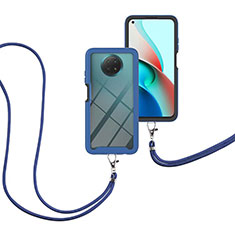 Custodia Silicone e Plastica Opaca Cover Fronte e Retro 360 Gradi con Cinghia Cordino Mano per Xiaomi Redmi Note 9 5G Blu
