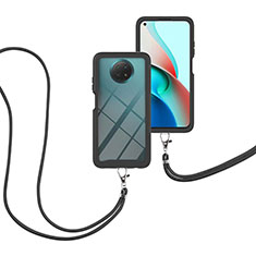 Custodia Silicone e Plastica Opaca Cover Fronte e Retro 360 Gradi con Cinghia Cordino Mano per Xiaomi Redmi Note 9 5G Nero