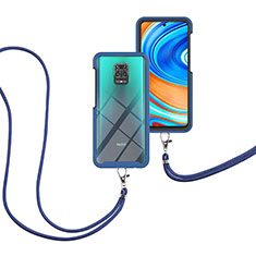 Custodia Silicone e Plastica Opaca Cover Fronte e Retro 360 Gradi con Cinghia Cordino Mano per Xiaomi Redmi Note 9 Pro Blu