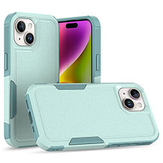 Custodia Silicone e Plastica Opaca Cover Fronte e Retro 360 Gradi MQ1 per Apple iPhone 13 Ciano