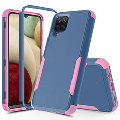 Custodia Silicone e Plastica Opaca Cover Fronte e Retro 360 Gradi MQ1 per Samsung Galaxy A12 Nacho Blu Notte