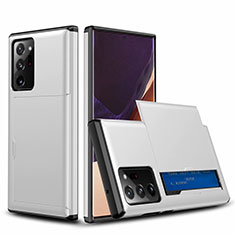 Custodia Silicone e Plastica Opaca Cover Fronte e Retro 360 Gradi N01 per Samsung Galaxy Note 20 Ultra 5G Argento