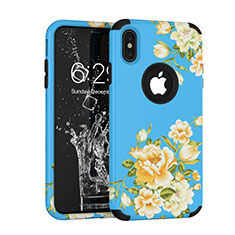 Custodia Silicone e Plastica Opaca Cover Fronte e Retro 360 Gradi per Apple iPhone Xs Blu