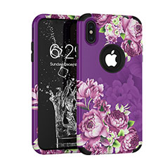 Custodia Silicone e Plastica Opaca Cover Fronte e Retro 360 Gradi per Apple iPhone Xs Max Viola