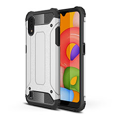 Custodia Silicone e Plastica Opaca Cover Fronte e Retro 360 Gradi per Samsung Galaxy A01 SM-A015 Argento
