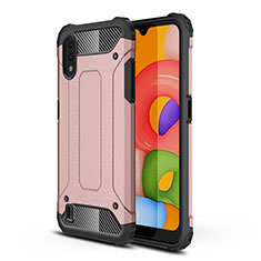 Custodia Silicone e Plastica Opaca Cover Fronte e Retro 360 Gradi per Samsung Galaxy A01 SM-A015 Oro Rosa