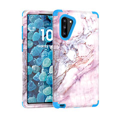 Custodia Silicone e Plastica Opaca Cover Fronte e Retro 360 Gradi per Samsung Galaxy Note 10 Blu