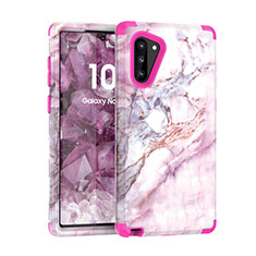 Custodia Silicone e Plastica Opaca Cover Fronte e Retro 360 Gradi per Samsung Galaxy Note 10 Rosa Caldo