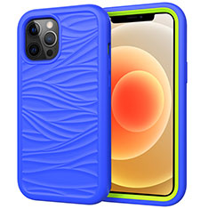 Custodia Silicone e Plastica Opaca Cover Fronte e Retro 360 Gradi R01 per Apple iPhone 12 Pro Blu