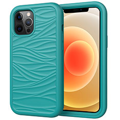 Custodia Silicone e Plastica Opaca Cover Fronte e Retro 360 Gradi R01 per Apple iPhone 12 Pro Ciano