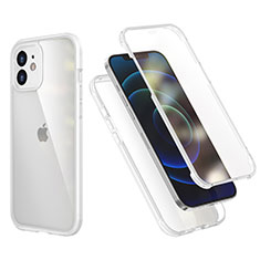 Custodia Silicone e Plastica Opaca Cover Fronte e Retro 360 Gradi R05 per Apple iPhone 12 Mini Chiaro