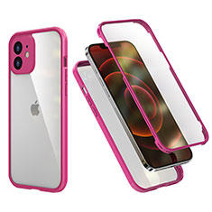 Custodia Silicone e Plastica Opaca Cover Fronte e Retro 360 Gradi R05 per Apple iPhone 12 Mini Rosa Caldo