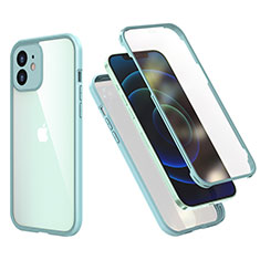 Custodia Silicone e Plastica Opaca Cover Fronte e Retro 360 Gradi R05 per Apple iPhone 12 Mini Verde Pastello