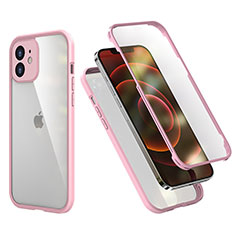 Custodia Silicone e Plastica Opaca Cover Fronte e Retro 360 Gradi R05 per Apple iPhone 12 Rosa