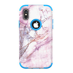 Custodia Silicone e Plastica Opaca Cover Fronte e Retro 360 Gradi U01 per Apple iPhone X Blu