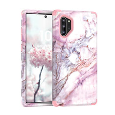 Custodia Silicone e Plastica Opaca Cover Fronte e Retro 360 Gradi U01 per Samsung Galaxy Note 10 Plus 5G Oro Rosa