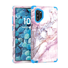 Custodia Silicone e Plastica Opaca Cover Fronte e Retro 360 Gradi U01 per Samsung Galaxy Note 10 Plus Blu