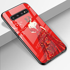 Custodia Silicone Gel Laterale Abito Ragazza Specchio Cover K01 per Samsung Galaxy S10 5G Rosso