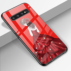 Custodia Silicone Gel Laterale Abito Ragazza Specchio Cover K01 per Samsung Galaxy S10 5G Rosso Rosa
