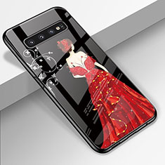 Custodia Silicone Gel Laterale Abito Ragazza Specchio Cover K01 per Samsung Galaxy S10 Plus Rosso e Nero