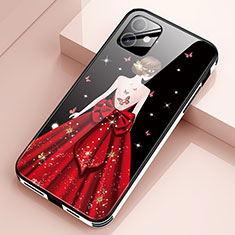 Custodia Silicone Gel Laterale Abito Ragazza Specchio Cover per Apple iPhone 12 Mini Rosso