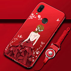 Custodia Silicone Gel Laterale Abito Ragazza Specchio Cover per Huawei P Smart Z Rosso