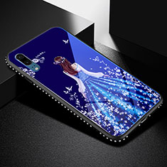 Custodia Silicone Gel Laterale Abito Ragazza Specchio Cover per Huawei P20 Blu
