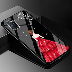 Custodia Silicone Gel Laterale Abito Ragazza Specchio Cover per Oppo A92 Rosso e Nero