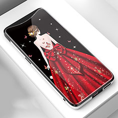 Custodia Silicone Gel Laterale Abito Ragazza Specchio Cover per Oppo Find X Super Flash Edition Rosso Rosa