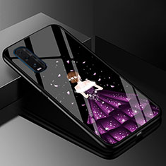 Custodia Silicone Gel Laterale Abito Ragazza Specchio Cover per Oppo Find X2 Viola e Nero