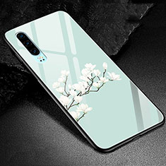 Custodia Silicone Gel Laterale Fantasia Modello Specchio Cover K01 per Huawei P30 Ciano