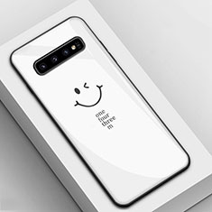 Custodia Silicone Gel Laterale Fantasia Modello Specchio Cover K01 per Samsung Galaxy S10 Bianco