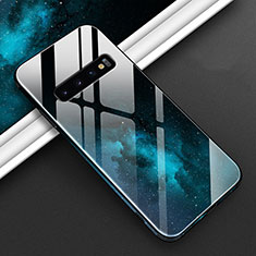 Custodia Silicone Gel Laterale Fantasia Modello Specchio Cover K06 per Samsung Galaxy S10 Plus Ciano