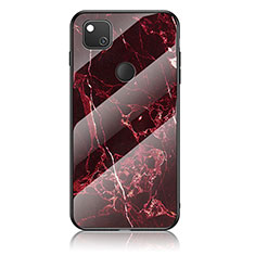 Custodia Silicone Gel Laterale Fantasia Modello Specchio Cover per Google Pixel 4a Rosso