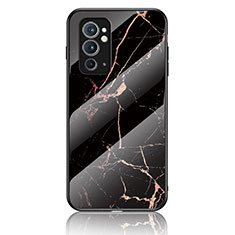 Custodia Silicone Gel Laterale Fantasia Modello Specchio Cover per OnePlus 9RT 5G Oro e Nero