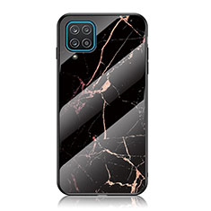 Custodia Silicone Gel Laterale Fantasia Modello Specchio Cover per Samsung Galaxy A12 Nacho Oro e Nero