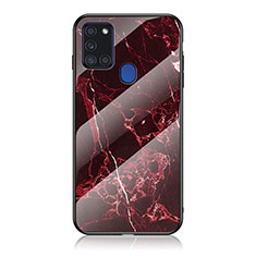 Custodia Silicone Gel Laterale Fantasia Modello Specchio Cover per Samsung Galaxy A21s Rosso