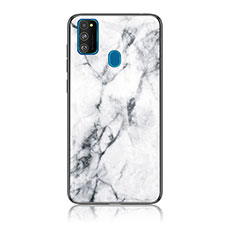 Custodia Silicone Gel Laterale Fantasia Modello Specchio Cover per Samsung Galaxy M21 Bianco