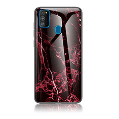 Custodia Silicone Gel Laterale Fantasia Modello Specchio Cover per Samsung Galaxy M21 Rosso