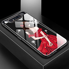 Custodia Silicone Gel Laterale Fantasia Modello Specchio Cover S01 per Samsung Galaxy A80 Rosso e Nero