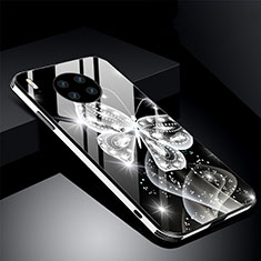 Custodia Silicone Gel Laterale Fiori Specchio Cover C01 per Huawei Mate 30E Pro 5G Nero