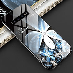 Custodia Silicone Gel Laterale Fiori Specchio Cover K01 per Samsung Galaxy S10 Plus Bianco