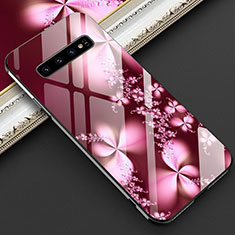 Custodia Silicone Gel Laterale Fiori Specchio Cover K01 per Samsung Galaxy S10 Plus Rosso