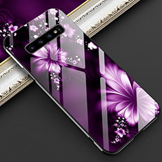 Custodia Silicone Gel Laterale Fiori Specchio Cover K01 per Samsung Galaxy S10 Plus Viola