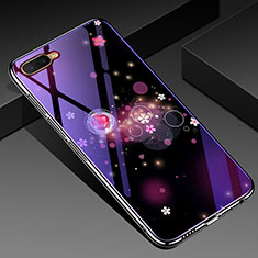 Custodia Silicone Gel Laterale Fiori Specchio Cover M04 per Oppo K1 Viola