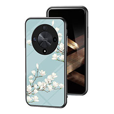 Custodia Silicone Gel Laterale Fiori Specchio Cover per Huawei Honor X9b 5G Ciano