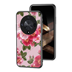 Custodia Silicone Gel Laterale Fiori Specchio Cover per Huawei Honor X9b 5G Rosso