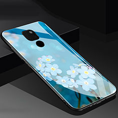 Custodia Silicone Gel Laterale Fiori Specchio Cover per Huawei Mate 20 Blu