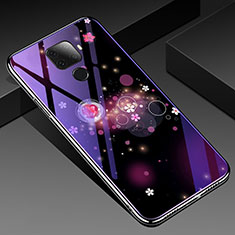 Custodia Silicone Gel Laterale Fiori Specchio Cover per Huawei Nova 5i Pro Viola